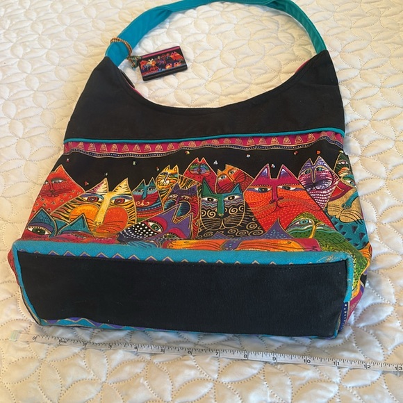 Laurel Burch Cat Lovers Canvas Colorful and Beaded Hobo Style Purse w/ Accessory - Picture 2 of 9